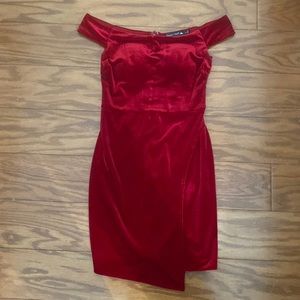 Crystal Doll off should red velvet mini dress